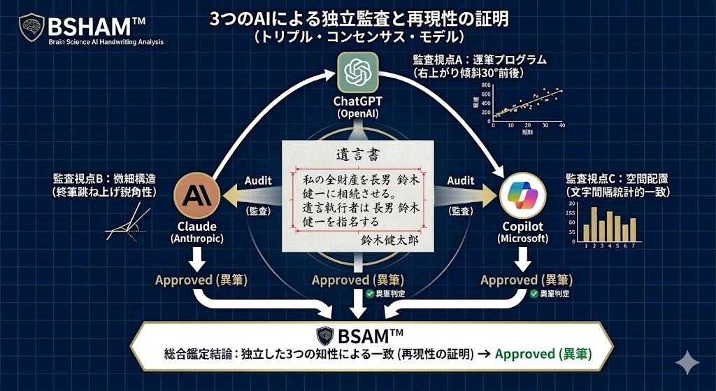 3つの主要生成AIによる独立監査報告の図解